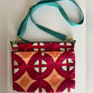 Fossil Key Per Nylon Crossbody Zip Tote Shoulder Purse Geometric Retro